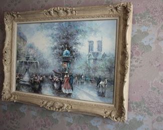 Oil painting of French city scene, signed P. Belloni
