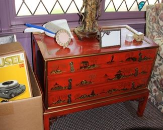 Pair Hekman chinoiserie end tables 