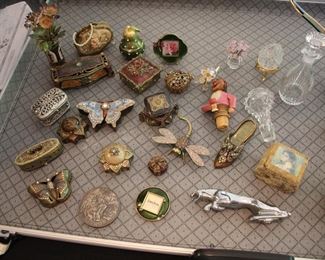 Assorted miniature boxes - Jay Strongwater, Berebi, Jaguar hood ornament