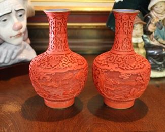 Pair cinnabar vases