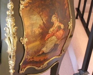 Vernes Martin vitrine with hand painted scenes & bronze ormolu