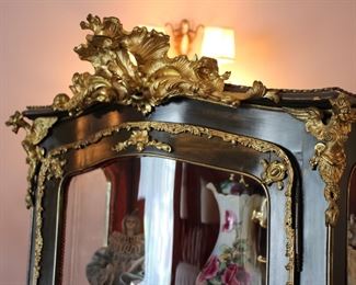 Vernes Martin vitrine with hand painted scenes & bronze ormolu