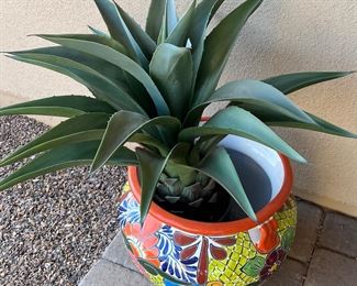 Talavera Pot, Faux Cactus