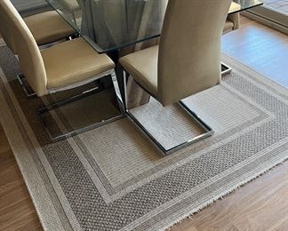 Rustic Modern Dining Table w Glass Top ad 6 Upholstered Chairs