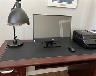 Office Desk, Monitor, Printer, Desk Lamp