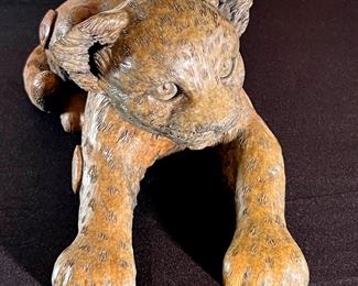 3pc Jiang Tie-Feng Bronze Leopard Family Sculpture Tie Feng Jiang TieFeng Largest: 16 x 29.5 x 18in