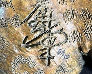 3pc Jiang Tie-Feng Bronze Leopard Family Sculpture Tie Feng Jiang TieFeng Largest: 16 x 29.5 x 18in