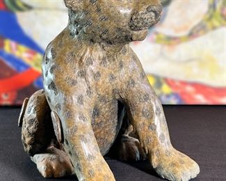 3pc Jiang Tie-Feng Bronze Leopard Family Sculpture Tie Feng Jiang TieFeng Largest: 16 x 29.5 x 18in