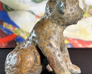 3pc Jiang Tie-Feng Bronze Leopard Family Sculpture Tie Feng Jiang TieFeng Largest: 16 x 29.5 x 18in