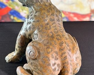3pc Jiang Tie-Feng Bronze Leopard Family Sculpture Tie Feng Jiang TieFeng Largest: 16 x 29.5 x 18in