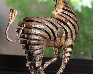 Rare Artist Proof Jiang Tie-Feng Golden Zebra Bronze Sculpture Statue Fingerhut Tie Feng Jiang TieFeng 20.5 x 6 x 16in