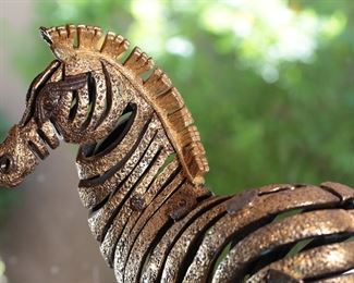 Rare Artist Proof Jiang Tie-Feng Golden Zebra Bronze Sculpture Statue Fingerhut Tie Feng Jiang TieFeng 20.5 x 6 x 16in