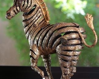 Rare Artist Proof Jiang Tie-Feng Golden Zebra Bronze Sculpture Statue Fingerhut Tie Feng Jiang TieFeng 20.5 x 6 x 16in