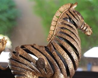 Rare Artist Proof Jiang Tie-Feng Golden Zebra Bronze Sculpture Statue Fingerhut Tie Feng Jiang TieFeng 20.5 x 6 x 16in