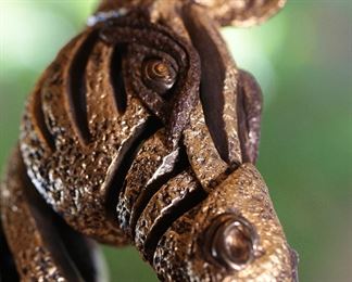 Rare Artist Proof Jiang Tie-Feng Golden Zebra Bronze Sculpture Statue Fingerhut Tie Feng Jiang TieFeng 20.5 x 6 x 16in