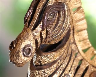 Rare Artist Proof Jiang Tie-Feng Golden Zebra Bronze Sculpture Statue Fingerhut Tie Feng Jiang TieFeng 20.5 x 6 x 16in