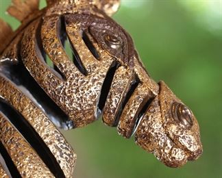 Rare Artist Proof Jiang Tie-Feng Golden Zebra Bronze Sculpture Statue Fingerhut Tie Feng Jiang TieFeng 20.5 x 6 x 16in