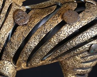 Rare Artist Proof Jiang Tie-Feng Golden Zebra Bronze Sculpture Statue Fingerhut Tie Feng Jiang TieFeng 20.5 x 6 x 16in