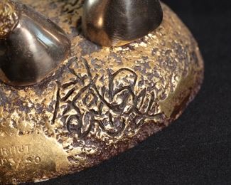 Rare Artist Proof Jiang Tie-Feng Golden Zebra Bronze Sculpture Statue Fingerhut Tie Feng Jiang TieFeng 20.5 x 6 x 16in