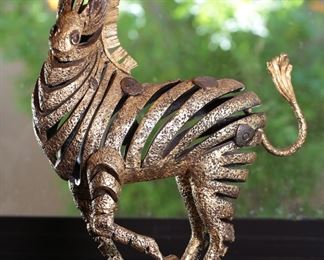 Rare Artist Proof Jiang Tie-Feng Golden Zebra Bronze Sculpture Statue Fingerhut Tie Feng Jiang TieFeng 20.5 x 6 x 16in