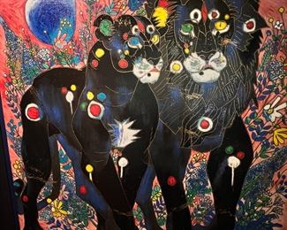 Signed Numbered Tie-Feng Jiang Royal Couple Serigraph Canvas Litho Print Tie Feng Jiang TieFeng Frame: 49 x48.5in