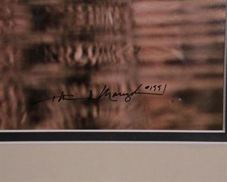 Signed Thomas D. Mangelsen Dry Season Zebra Photo Print Herd at Watering Hole Wildlife Photograph Frame: 29 x 39in