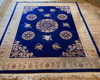 10x8ft Vintage Oriental Wool Pile Rug Large Blue 120 x 96in