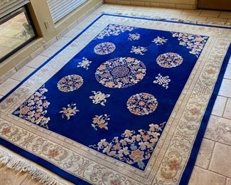 10x8ft Vintage Oriental Wool Pile Rug Large Blue 120 x 96in
