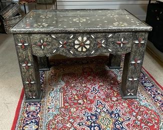 Ornate Moroccan Metal Inlay table 26 x 39 x 26.5in HxWxD