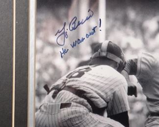 Signed Yogi Berra 8x10 Jackie Robinson Photo He Was Out Framed Autograph With COA Frame: 16.5 x 13.5