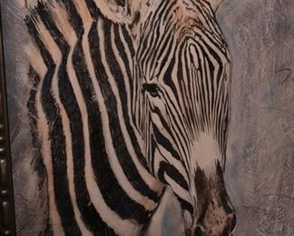 Original Art Zebra Mixed Media Frame: 53 x 41in