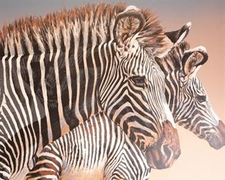 Huge Original Art Zebras Anderson Art Group Painting Frame: 41 x 6in
