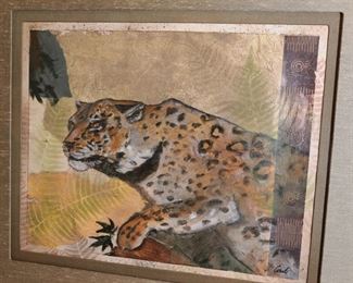 Original Art Conti Bengal Tiger Framed Painting Frame: 29 x 32in