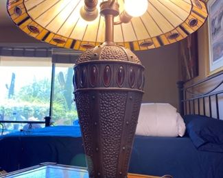2pc Modern Tiffany Table Lamps Slag Stained Glass PAIR 27 x 20 diameter