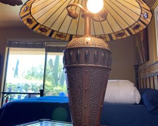 2pc Modern Tiffany Table Lamps Slag Stained Glass PAIR 27 x 20 diameter