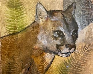 Original Art Conti Bengal Tiger Framed Painting Frame: 32.5x27.5in