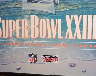 1989 Super Bowl XXIII Signed Poster 49ers Vs Bengals NFL Referee Official Signed Frame: 36 x 20in