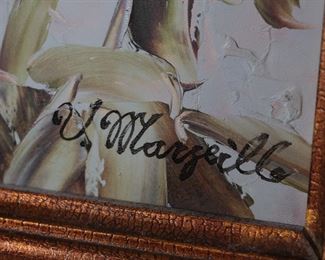 Original Art Parrot on Branch V. Marseille Frame 33 x 28.5in