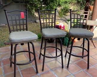 3pc Iron Swivel Bar Stools 49.5 x 19.5 x 17.5 seat height is 31 inches HxWxD
