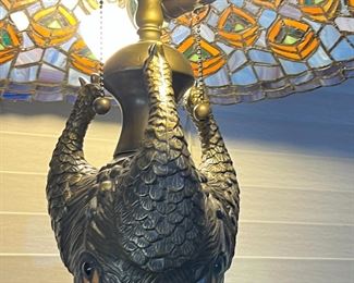 Modern Tiffany Style Peacock Feather Lamp Slag Stained Glass #1 27 x 20 diameter