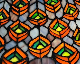 Modern Tiffany Style Peacock Feather Lamp Slag Stained Glass #1 27 x 20 diameter