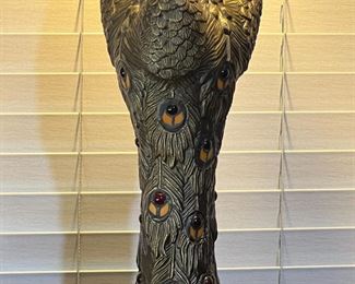 Modern Tiffany Style Peacock Feather Lamp Slag Stained Glass #1 27 x 20 diameter