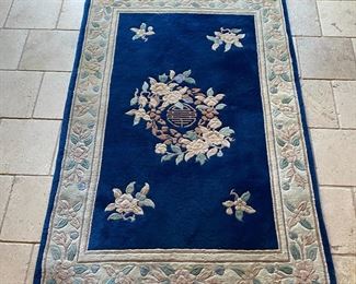 6x4ft Vintage Oriental Wool Pile Rug Small Blue 77 x 48in