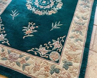 Green Floral Oriental Wool Rug 70 x 48in