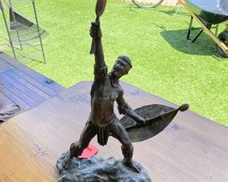 Tribal Warrior Cast Metal Statue/Sculpture 19.75 inches high.