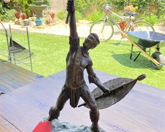 Tribal Warrior Cast Metal Statue/Sculpture 19.75 inches high.