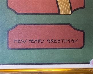 David Lance Goines New Year's Greetings 1977 Lithograph #71 Vintage Framed Art Print Frame: 25 x 17in