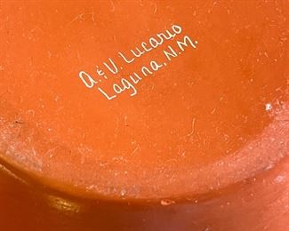 A&V Arthur and Velma Lucario Laguna Etched Pottery Native American 12.75 x 7in diameter at rim