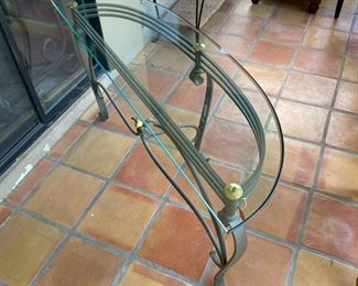 Glass & Iron Half Moon Accent Table 28 x 53.5 x 16.5. HxWxD