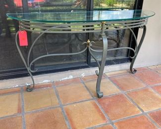 Glass & Iron Half Moon Accent Table 28 x 53.5 x 16.5. HxWxD